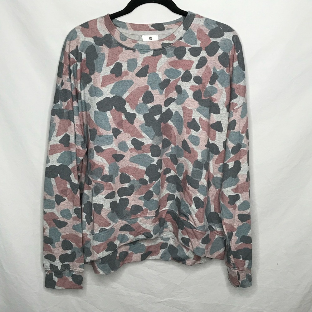Sundry Women's Sz 3 Large Pink Gray Print Cozy Lounge Pullover Sweatshirt
